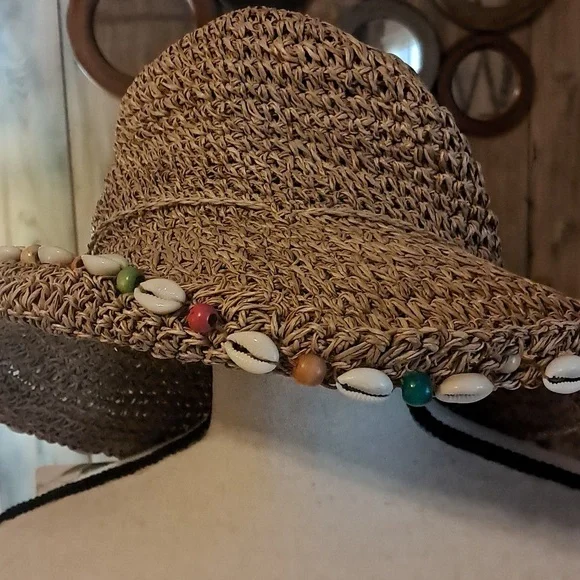 Capelli of New York Women Embellished Floppy Straw Woven Sun Raffia Hat Packable - Picture 2 of 7